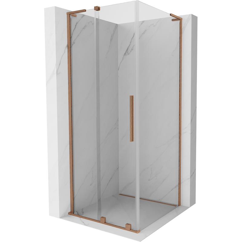 Mexen Velar L sprchovací kút posuvný 100 x 100 cm, transparentný, kartáčovaná meď - 871-100-100-03-65