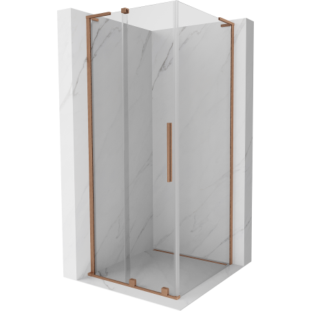 Mexen Velar L sprchovací kút posuvný 100 x 100 cm, transparentný, kartáčovaná meď - 871-100-100-03-65
