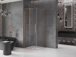 Mexen Velar L sprchový kút posuvný 120 x 120 cm, transparentný, brúsená meď - 871-120-120-03-65