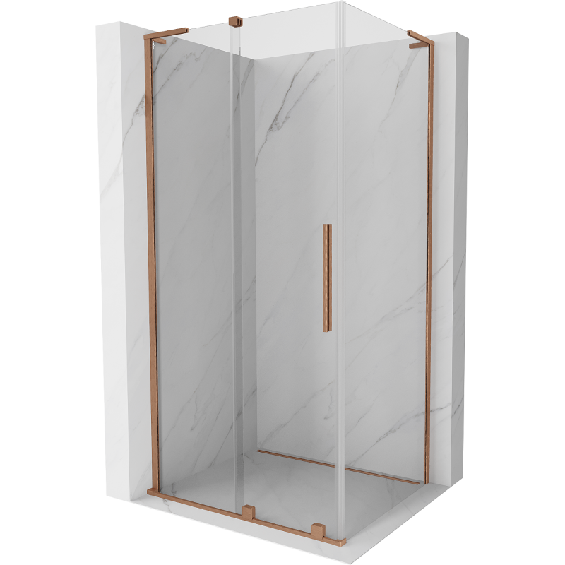 Mexen Velar L posuvný sprchový kút 100 x 70 cm, transparentný, brúsená meď - 871-100-070-03-65