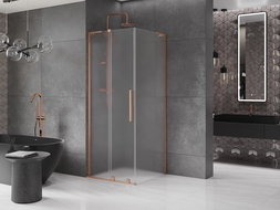 Mexen Velar L posuvná sprchová kabína 110 x 110 cm, mráz, brúsená meď - 871-110-110-33-65