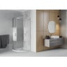 Mexen Rio sprchový kút polkruhový 90 x 90 cm, pruhy, chróm + sprchová vanička Flat, biela - 863-090-090-01-20-4110