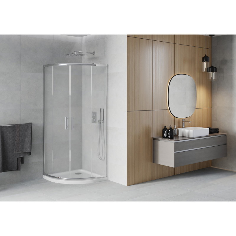 Mexen Rio sprchový kút polkruhový 80 x 80 cm, mráz, chróm + vanička Flat, biely - 863-080-080-01-30-4110