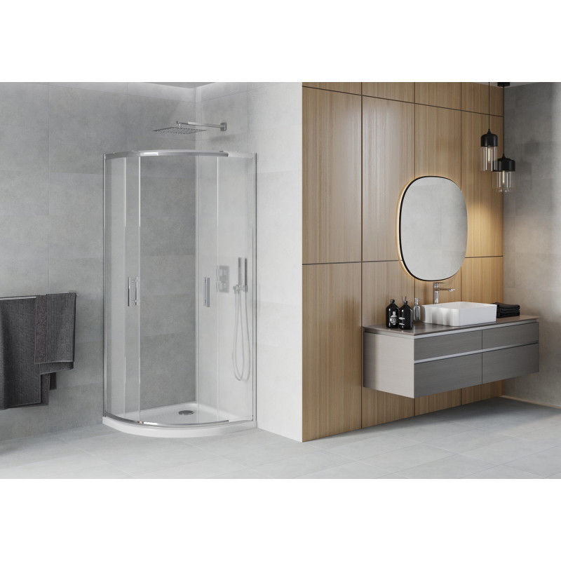 Mexen Rio sprchový kút polkruhový 80 x 80 cm, mráz, chróm + vanička Flat, biely - 863-080-080-01-30-4110