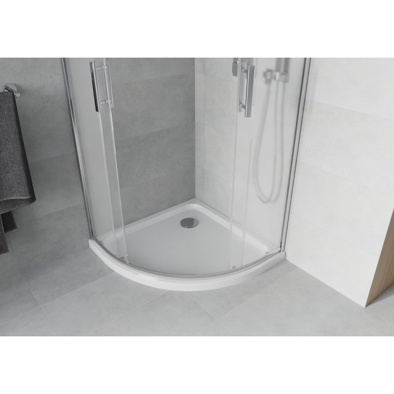 Mexen Rio sprchový kút polkruhový 80 x 80 cm, mráz, chróm + vanička Flat, biely - 863-080-080-01-30-4110