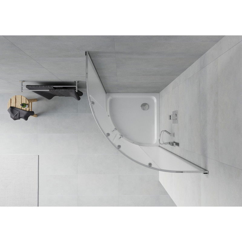 Mexen Rio polkruhová sprchová kabína 80 x 80 cm, matná, chróm + vanička Flat, biela - 863-080-080-01-30-4110