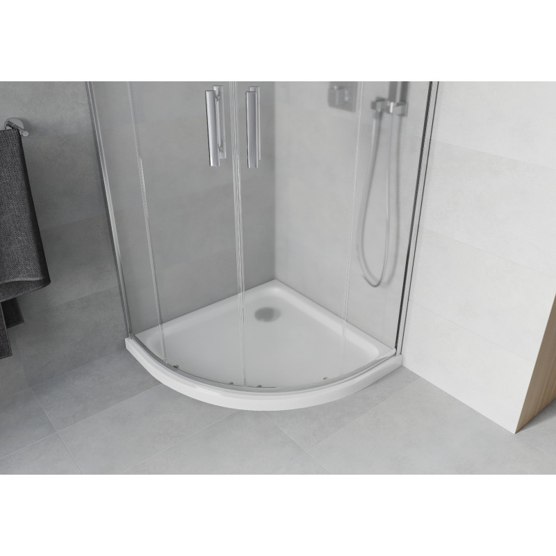 Mexen Rio polkruhová sprchová kabína 90 x 90 cm, matné sklo, chróm + vanička Flat, biela - 863-090-090-01-30-4110