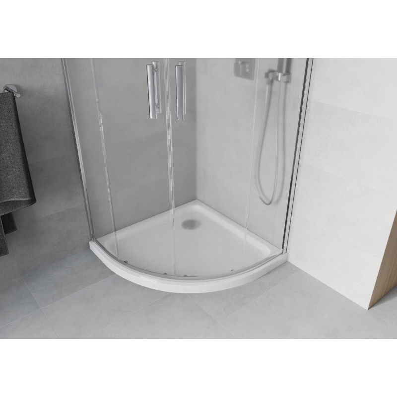 Mexen Rio polkruhová sprchová kabína 90 x 90 cm, mrazené, chróm + vanička Flat, biela - 863-090-090-01-30-4110