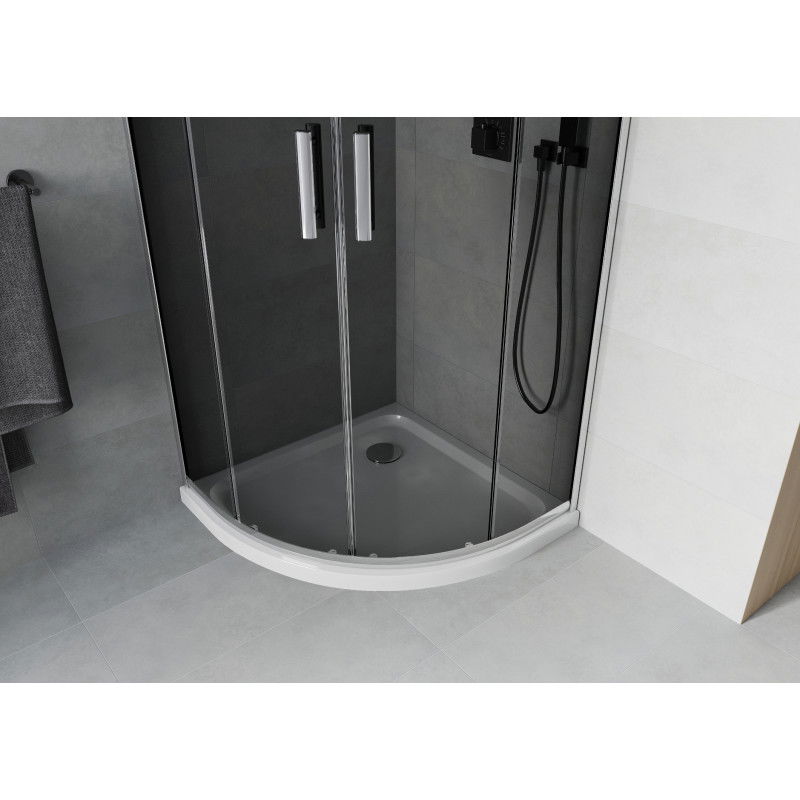 Mexen Rio polkruhová sprchová kabína 80 x 80 cm, grafit, chróm + vanička Flat, biela - 863-080-080-01-40-4110