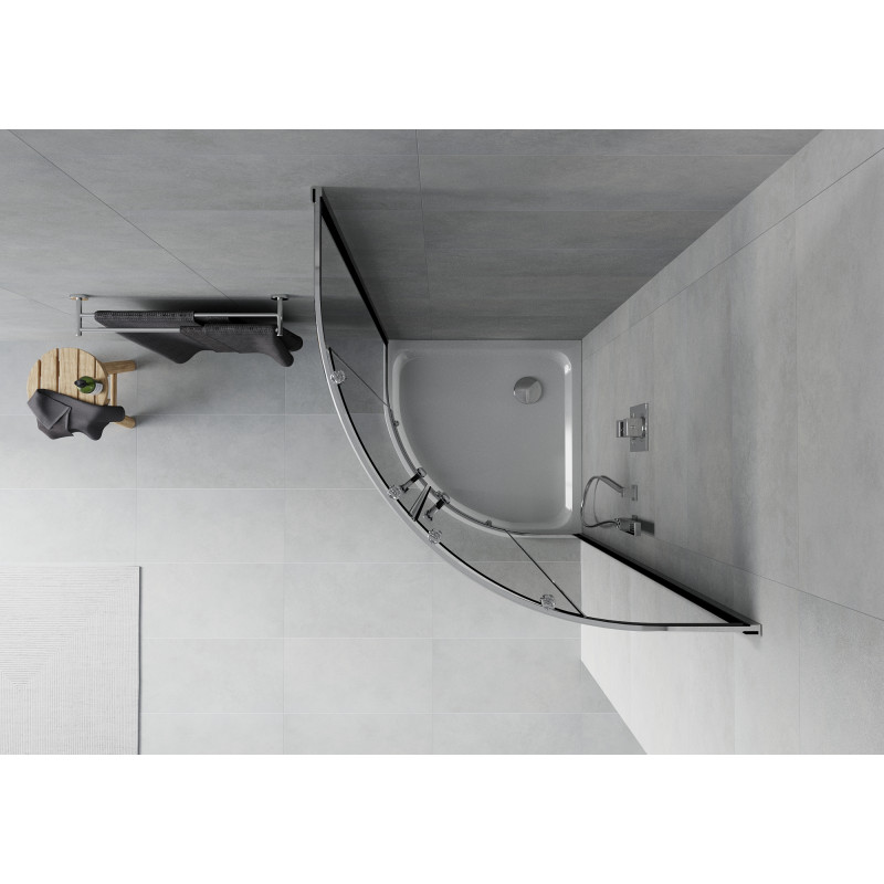 Mexen Rio sprchovací kút polkruhový 90 x 90 cm, grafit, chróm + vanička Flat, biela - 863-090-090-01-40-4110