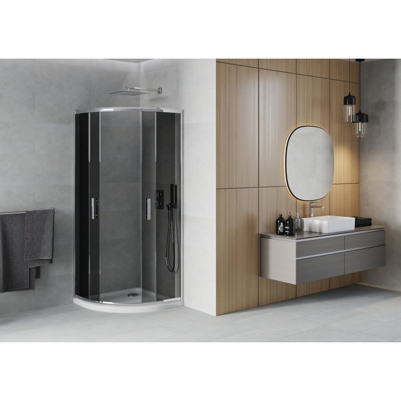 Mexen Rio sprchovací kút polkruhový 90 x 90 cm, grafit, chróm + vanička Flat, biela - 863-090-090-01-40-4110