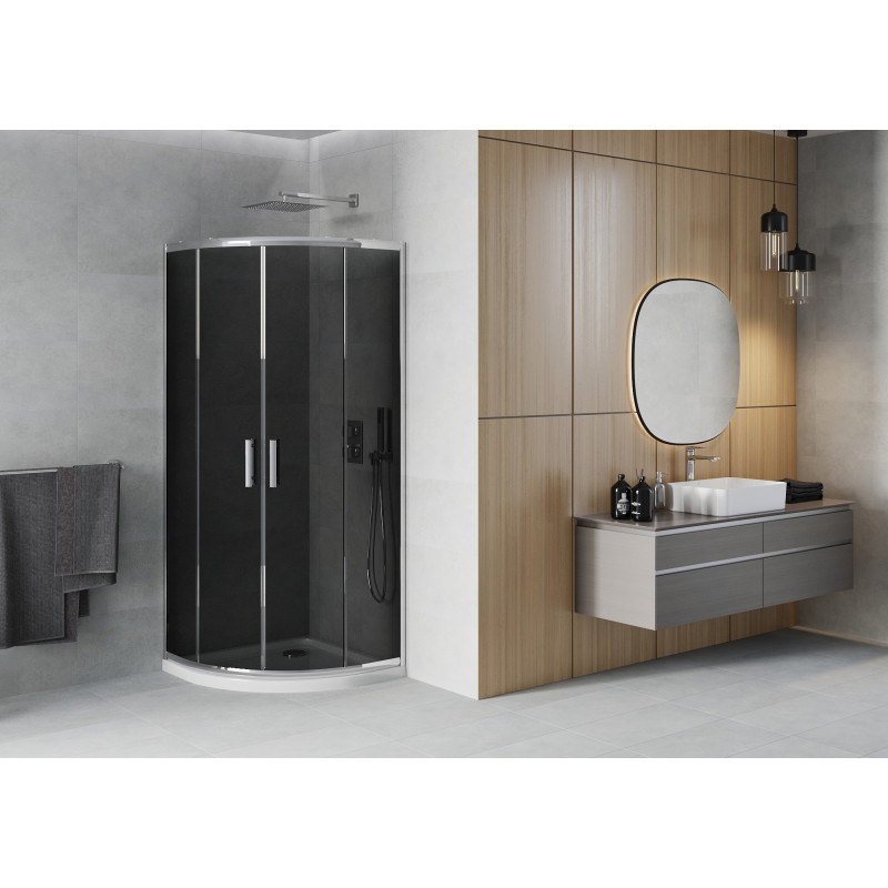 Mexen Rio sprchovací kút polkruhový 90 x 90 cm, grafit, chróm + vanička Flat, biela - 863-090-090-01-40-4110