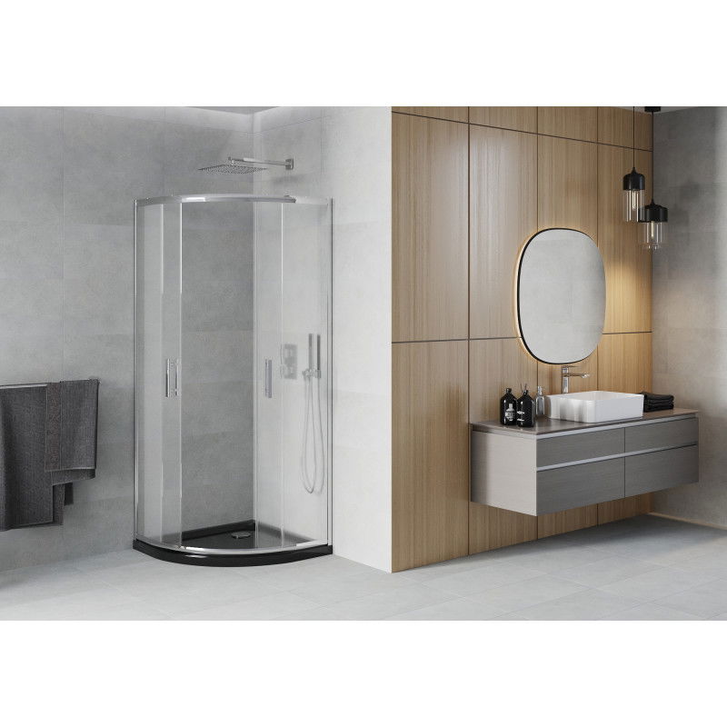 Mexen Rio polkruhová sprchová kabína 80 x 80 cm, mráz, chróm + vanička Flat, čierna - 863-080-080-01-30-4170