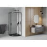 Mexen Rio sprchový kút polkruhový 90 x 90 cm, transparentný, čierny + sprchová vanička Flat, čierna - 863-090-090-70-00-4170B