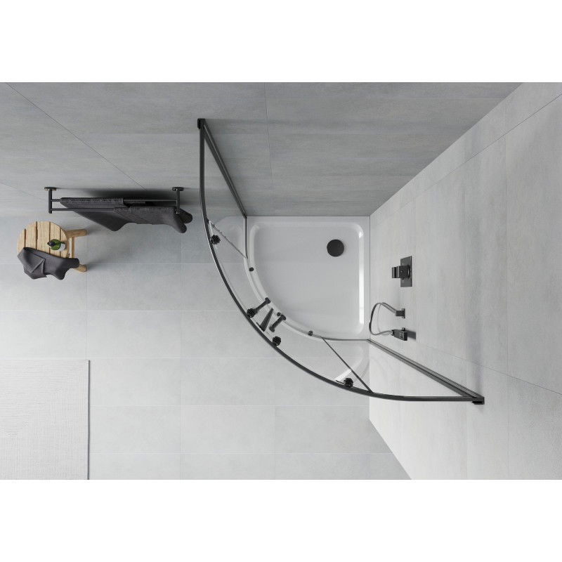 Mexen Rio polkruhová sprchová kabína 80 x 80 cm, transparentná, čierna + sprchová vanička Flat, biela - 863-080-080-70-00-4110B