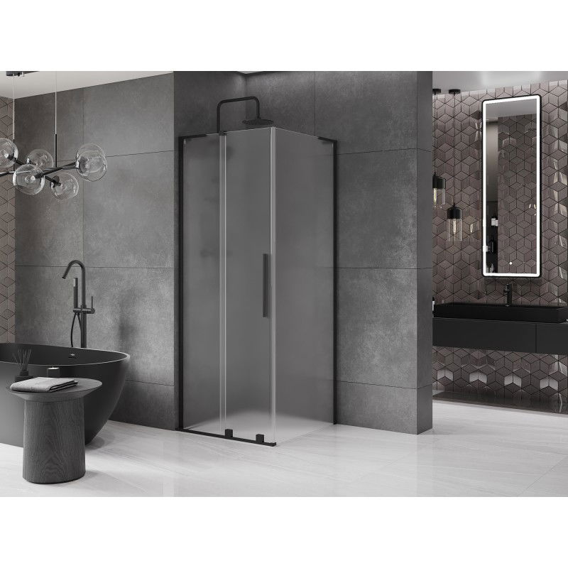 Mexen Velar L posuvná sprchová kabína 110 x 110 cm, mráz, čierna - 871-110-110-33-70