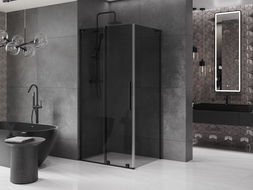 Mexen Velar L zasúvacia sprchová kabína 90 x 75 cm, grafit, čierna - 871-090-075-43-70