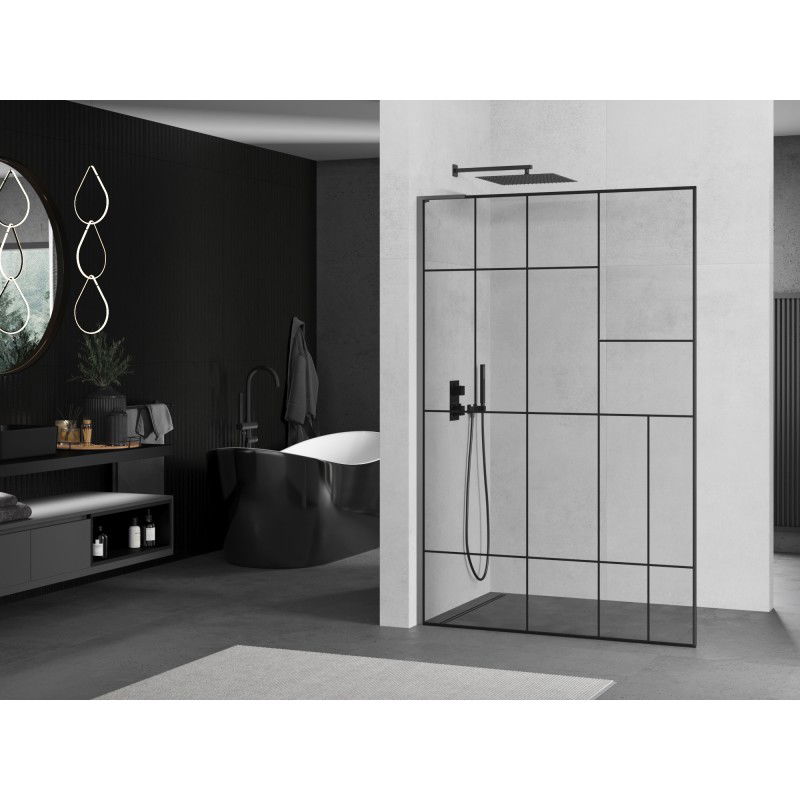 Mexen Kioto L sprchová stena Walk-in 90 x 200 cm, čierny vzor, gun metal - 800-090-103-95-78
