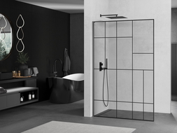 Mexen Kioto L sprchová stena Walk-in 90 x 200 cm, čierny vzor, gun metal - 800-090-103-95-78