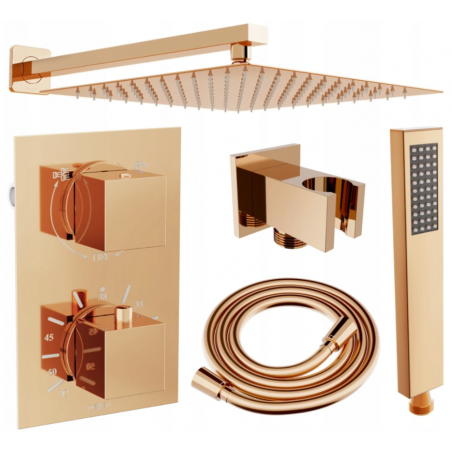 Mexen Cube DR02 podomietková sprchová sada s dažďovou sprchou 30 cm, ružové zlato - 77502DR0230-60