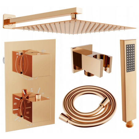 Mexen Cube DR02 podomietková sprchová súprava s dažďovou sprchou 30 cm, ružové zlato - 77502DR0230-60