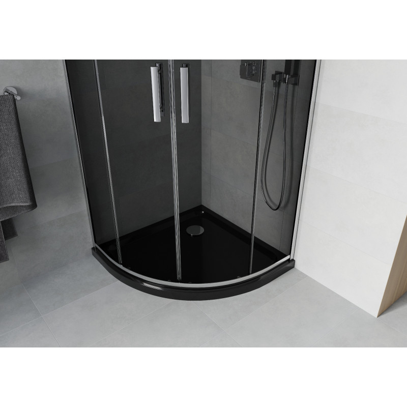 Mexen Rio sprchovací kút polkruhový 90 x 90 cm, grafit, chróm + vanička Flat, čierna - 863-090-090-01-40-4170