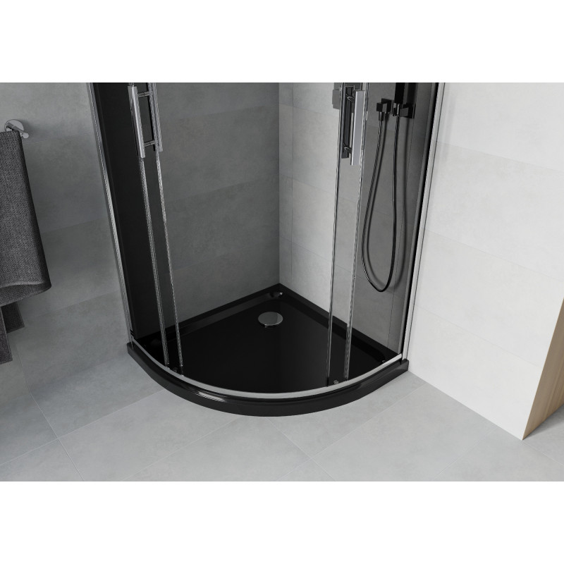 Mexen Rio sprchovací kút polkruhový 90 x 90 cm, grafit, chróm + vanička Flat, čierna - 863-090-090-01-40-4170