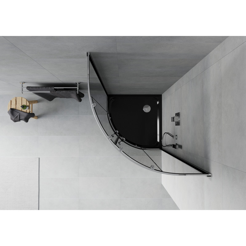 Mexen Rio sprchovací kút polkruhový 80 x 80 cm, grafit, chróm + vanička Flat, čierna - 863-080-080-01-40-4170
