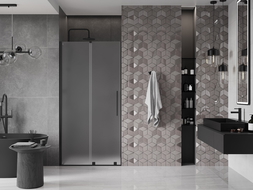 Mexen Velar posuvné sprchové dvere 110 cm, mrazené, čierne - 871-110-000-31-70