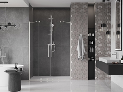 Mexen Velar Duo posuvné sprchové dvere 140 cm, transparentné, brúsený nikel - 871-140-000-02-97
