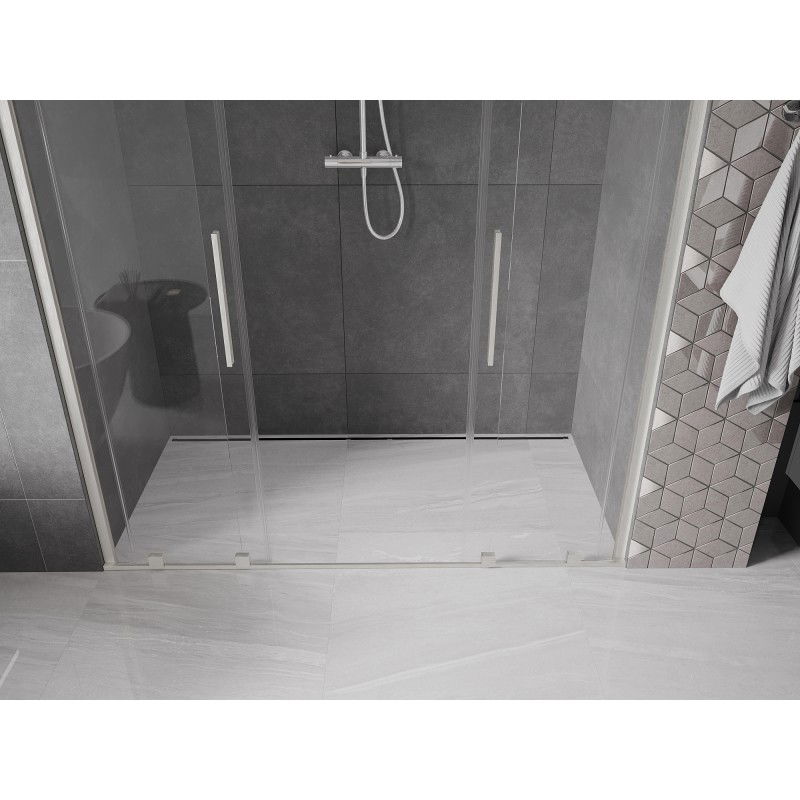 Mexen Velar Duo posuvné sprchové dvere 200 cm, priehľadné, brúsený nikel - 871-200-000-02-97