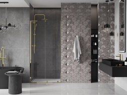 Mexen Velar L posuvné sprchové dvere 90 cm, transparentné, zlaté - 871-090-003-01-50