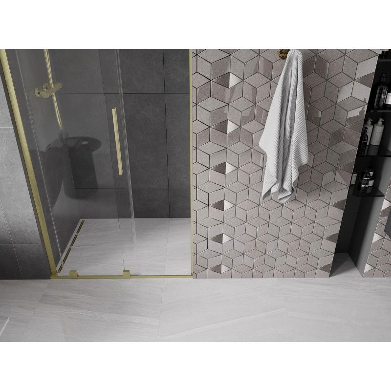 Mexen Velar L posuvné sprchové dvere 110 cm, transparentné, zlatá kartáčovaná - 871-110-003-01-55