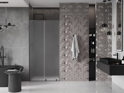 Mexen Velar L posuvné sprchové dvere 90 cm, mrazené, gun metal - 871-090-003-31-95