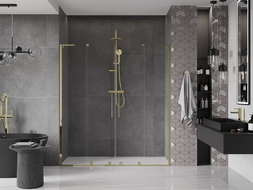 Mexen Velar L Duo sprchové dvere posúvací 200 cm, transparentné, zlaté - 871-200-003-02-50