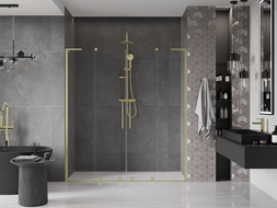 Mexen Velar L Duo sprchové dvere posuvné 170 cm, transparentné, zlaté brúsené - 871-170-003-02-55