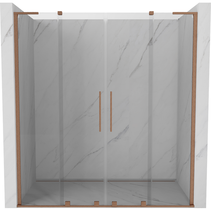 Mexen Velar L Duo posuvné sprchové dvere 180 cm, transparentné, brúsená meď - 871-180-003-02-65