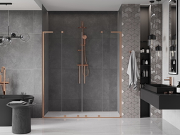 Mexen Velar L Duo posuvné sprchové dvere 170 cm, číre, brúsená meď - 871-170-003-02-65