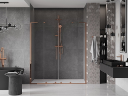 Mexen Velar L Duo sprchové dvere posuvné 180 cm, priehľadné, ružové zlato - 871-180-003-02-60
