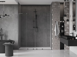 Mexen Velar L Duo posuvné sprchové dvere 180 cm, priehľadné, brúsená gun gray - 871-180-003-02-66