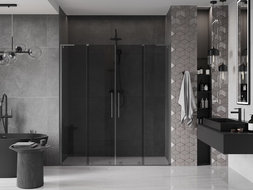Mexen Velar L Duo posuvné sprchové dvere 200 cm, grafit, gun gray brúsené - 871-200-003-42-66