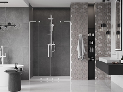 Mexen Velar L Duo sprchové dvere posuvné 140 cm, transparentné, biele - 871-140-003-02-20