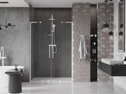 Mexen Velar L Duo sprchové dvere posuvné 150 cm, priehľadné, biele - 871-150-003-02-20