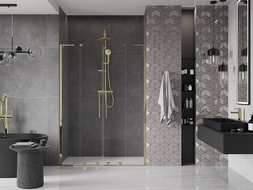 Mexen Velar L Duo sprchové dvere posuvné 140 cm, priehľadné, zlaté - 871-140-003-02-50