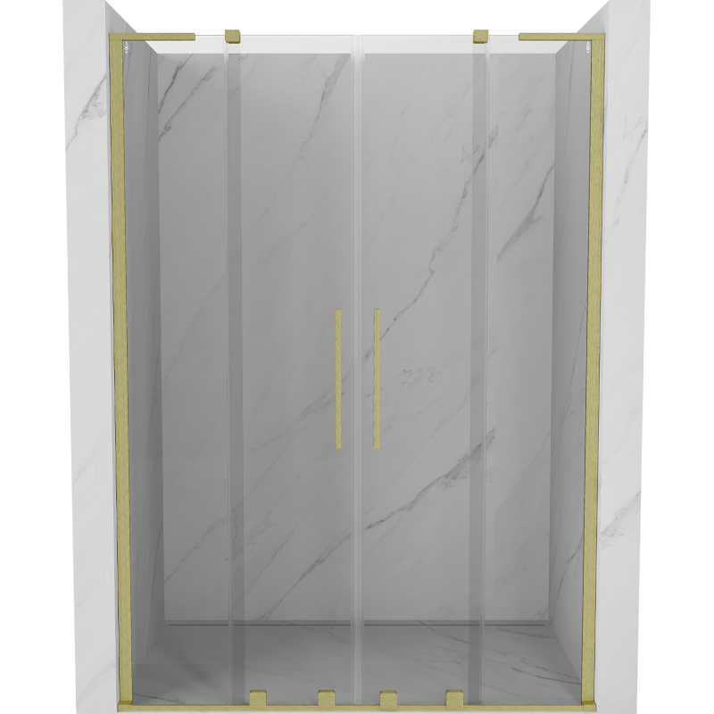 Mexen Velar L Duo posuvné sprchové dvere 140 cm, transparentné, zlaté kartáčované - 871-140-003-02-55