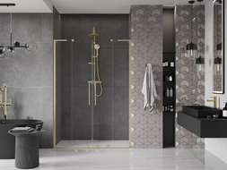 Mexen Velar L Duo posuvné sprchové dvere 140 cm, transparentné, zlaté kartáčované - 871-140-003-02-55