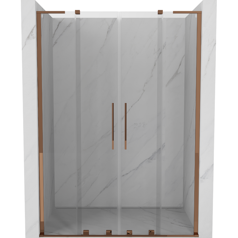 Mexen Velar L Duo posuvné sprchové dvere 150 cm, transparentné, ružové zlato - 871-150-003-02-60