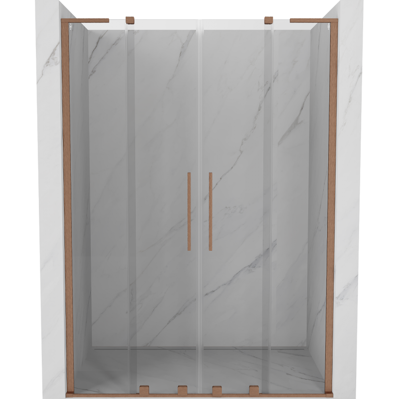 Mexen Velar L Duo posuvné sprchové dvere 140 cm, priehľadné, brúsená meď - 871-140-003-02-65