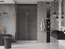 Mexen Velar L Duo posuvné sprchové dvere 140 cm, priehľadné, ružové zlato - 871-140-003-02-60