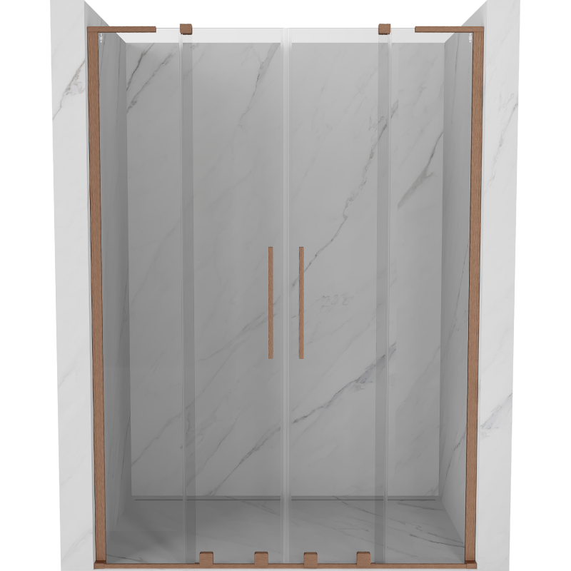 Mexen Velar L Duo posuvné sprchové dvere 150 cm, transparentné, brúsená meď - 871-150-003-02-65